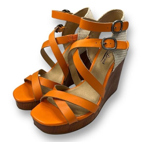Lucky Brand Orange Wedge Sandals Size 7.5 - Picture 1 of 8
